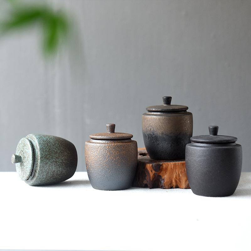 Vintage Ceramic Tea Canister Kitchen Sealed Container Multi-Functional Portable Jar for Candy Nuts Coffee Beans Herbs Storage
