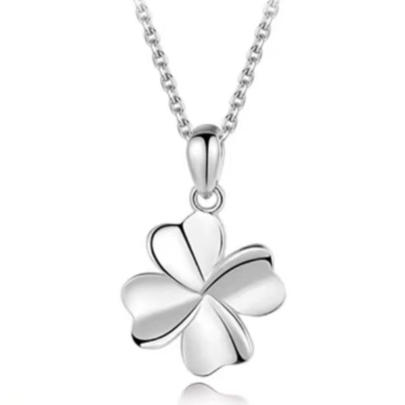 Sterling Silver Four-Leaf Clover Necklace for Women - Elegant Clavicle Chain Pendant, Perfect Valentine's Day Gift.