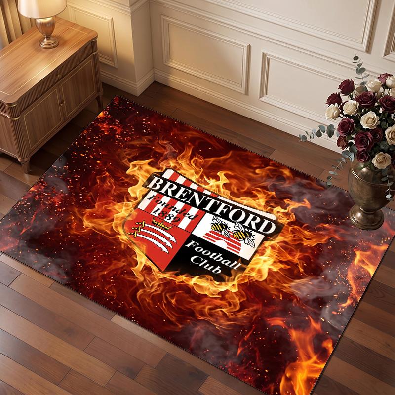 Brentford Football Print Crystal Velvet Rug, Comfortable Water Absorbent Non Slip Indoor Floor Carpet