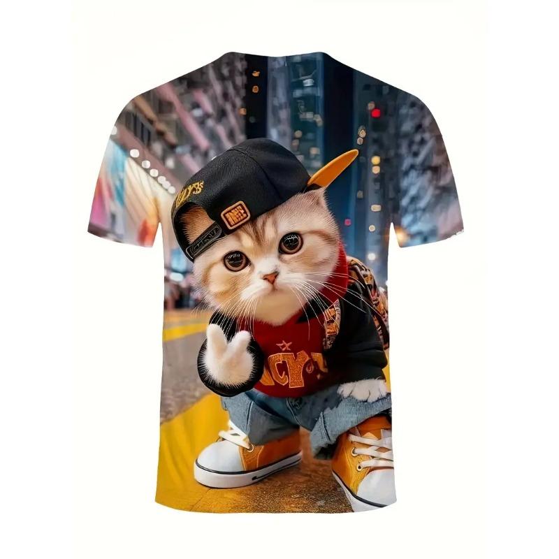 Men's Casual Round Neck 3D Printed T-shirt Lightweight and Comfortable To Wear In Summer Trendy and Fashionable Versatile Cartoon Pattern T-shirt