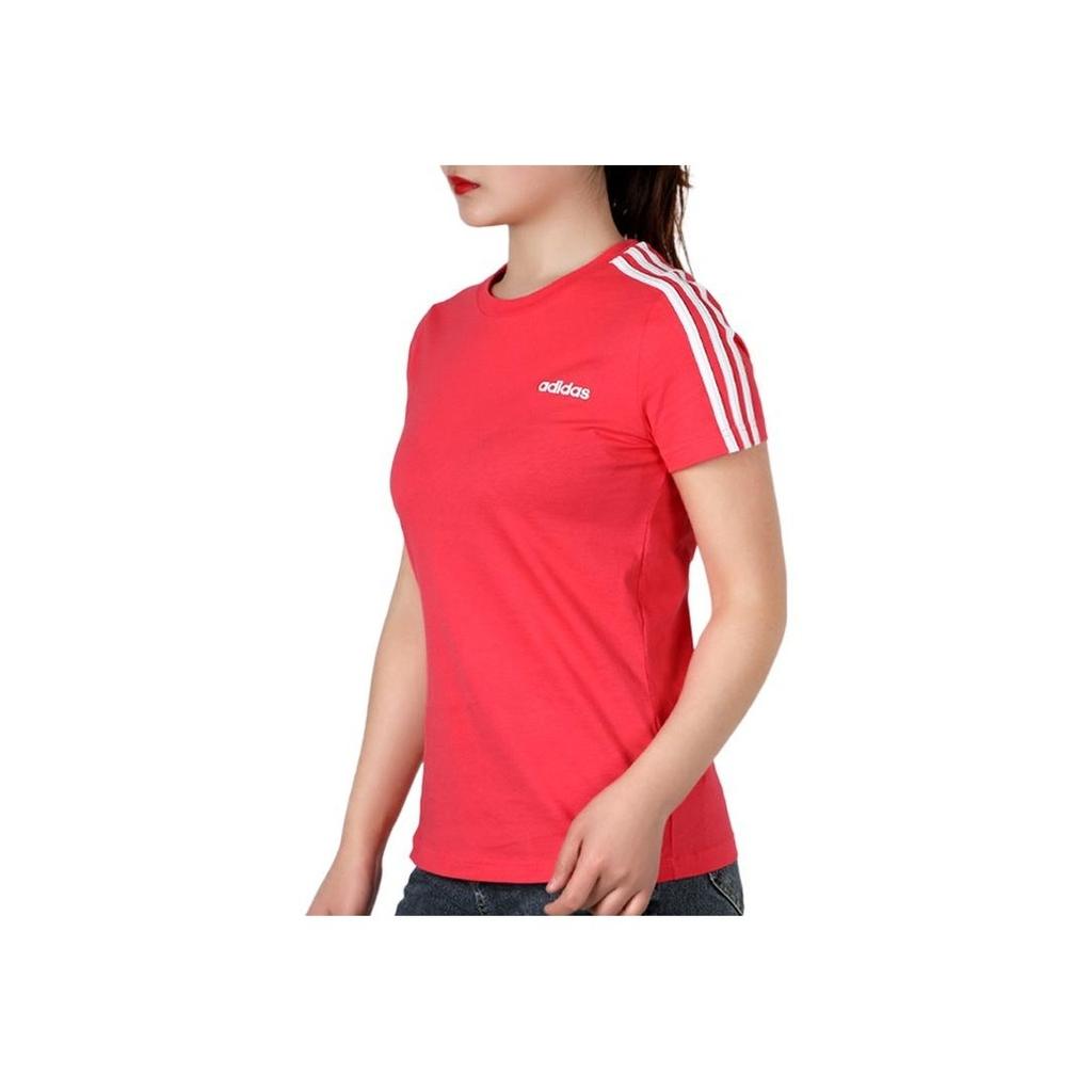 Adidas Three-Stripe Cotton Sports Short Sleeve T-Shirt Women Tops Pink FM6431
