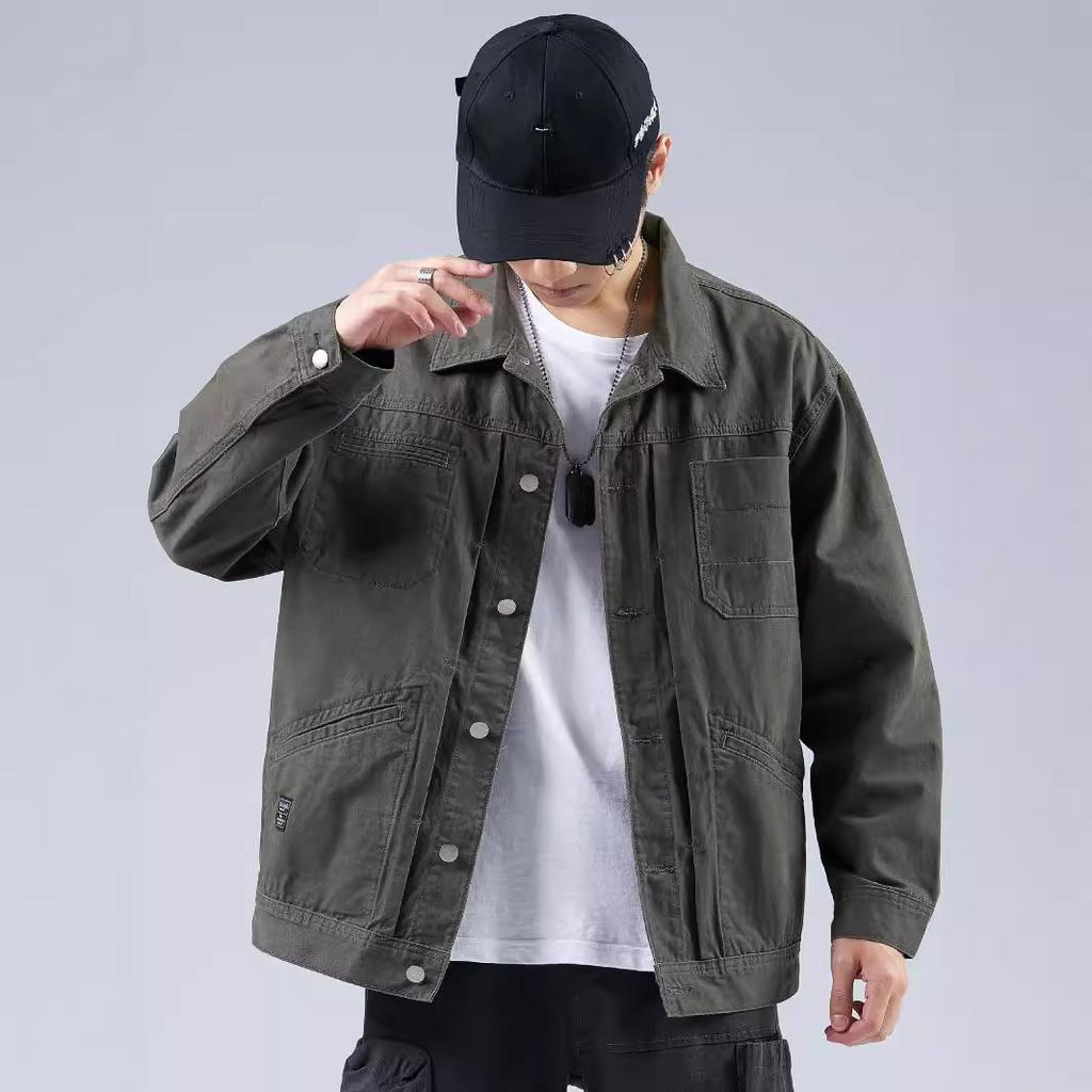 Fleece Thickened Casual Tooling Jacket Men'S Loose Trendy Brand Pure Cotton Large Size Khaki Jacket Trend