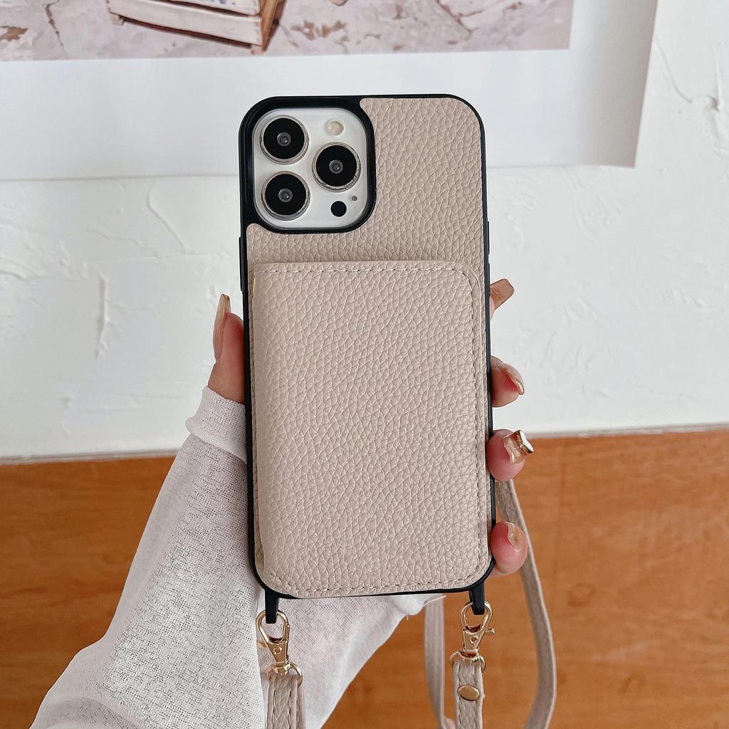 Crossbody Leather Wallet Cards Solt Case For iPhone 16 Pro Max 15 Plus 14 13 12 11 Long Lanyard Bag Pocket Lichee Pattern Cover