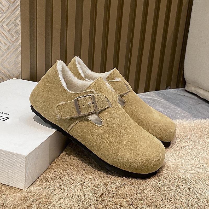 Autumn and Winter Velvet Thickened Winter Warm Cotton Shoes, New Bofur Integrated Leather All-inclusive Boken Single Shoes Women