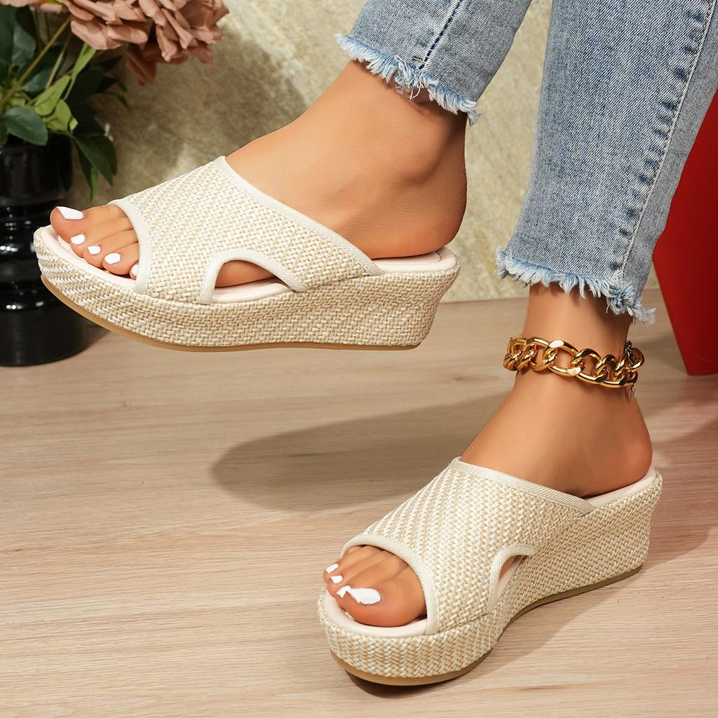 Summer large size slippers women's 2025 summer new hemp rope bottom hollow breathable surface thick bottom cool slippers