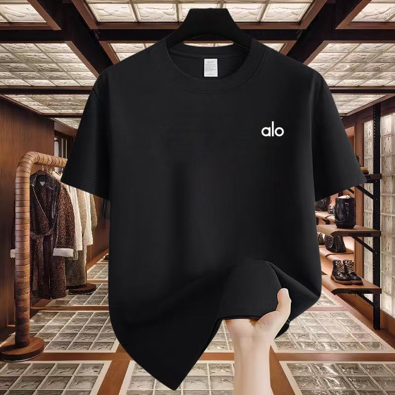 Trendy Brand Alo Letter Printing Summer Pure Cotton Loose Men's and Women's Short-sleeved T-shirt Casual Fashion Couple's Clothing