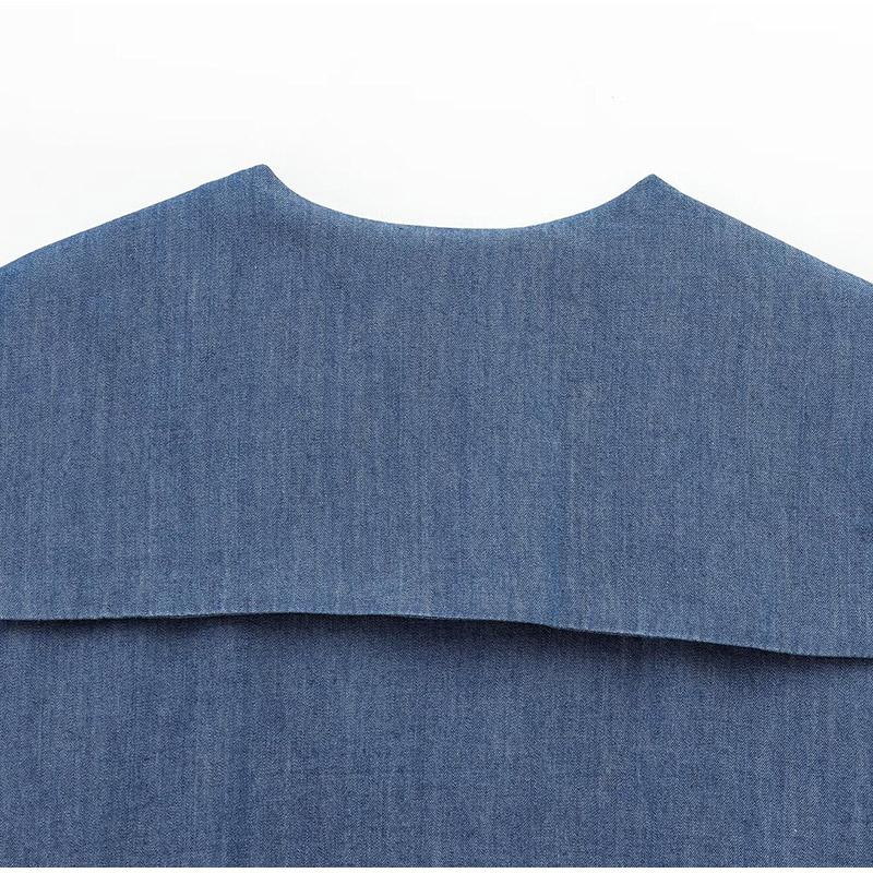 Casual Denim Solid Color Shirt Women Long Sleeve Peter Pan Collar Button Shirts Lady 2025 Spring Summer Loose Single Breasted Outwear