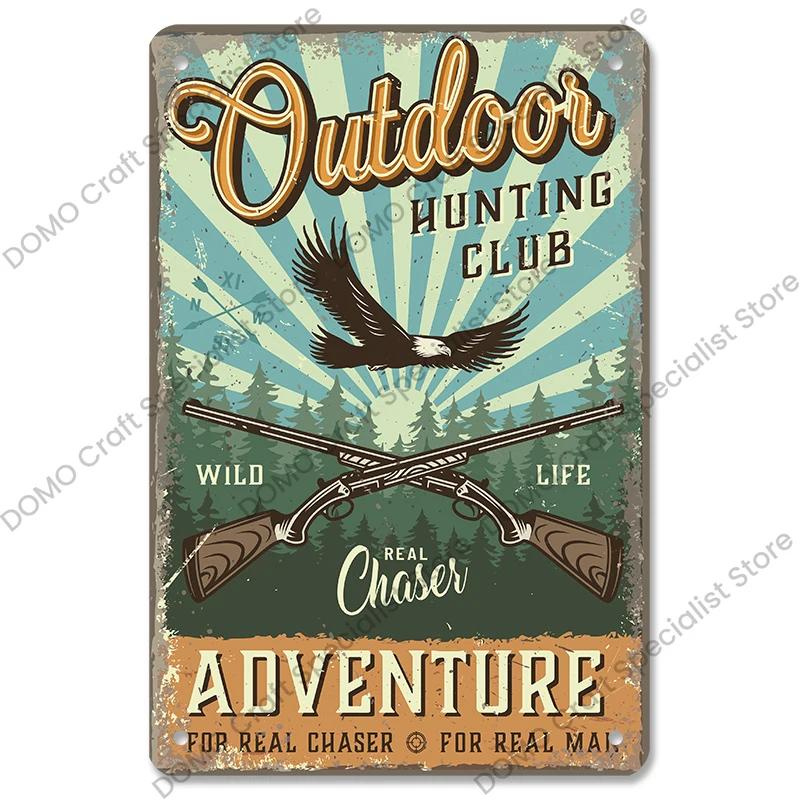 Vintage Hunting Plaque Metal Tin Signs Hunter Deer Hunt Safari Adventure Retro Metal Plate Wall Decor Hunting Club Shop Man Cave