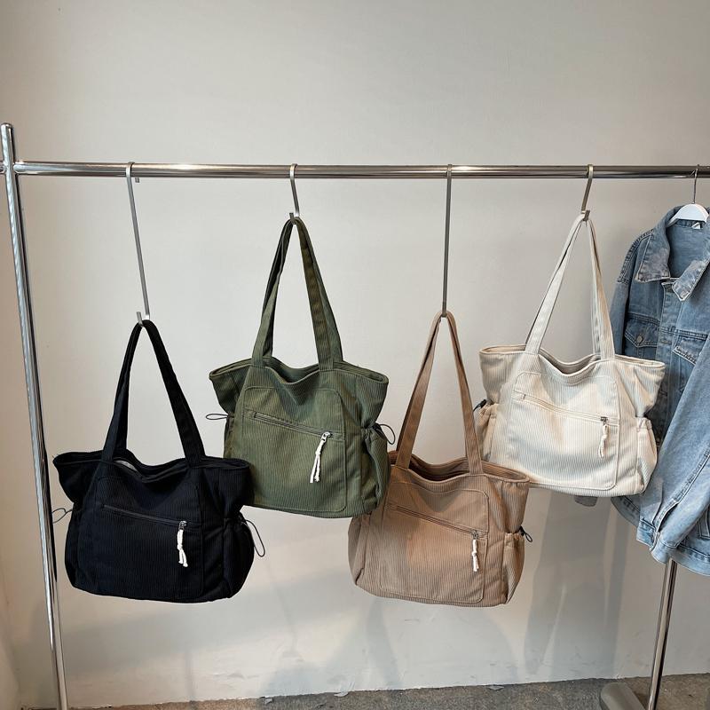 Corduroy Solid Color Zipper Casual Tote 2026 Autumn/winter New Versatile Bags Daily Leisure Commuting Simple Women's Handbags