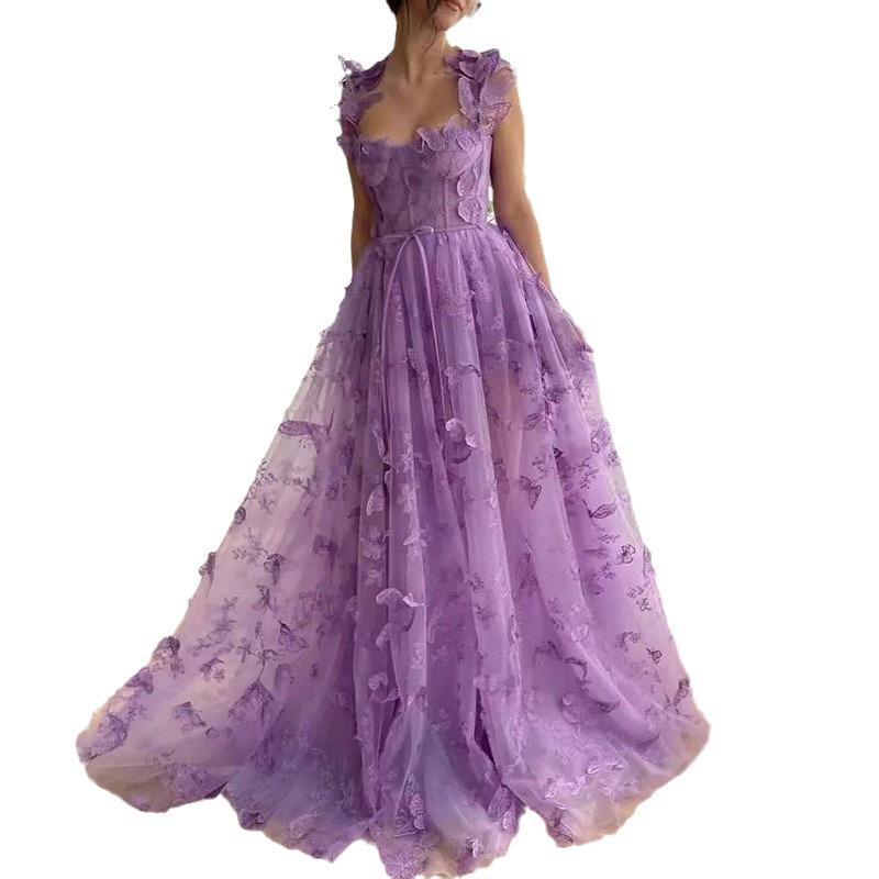 Vestido de Novia Europeo y Americano sin Mangas de Tul con Abertura Alta para Fiestas Nupciales en la Playa
