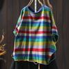 Johnature Women Vintage Striped T-Shirts O-Neck Short Sleeve Summer Casual Loose Hole Female T-Shirts
