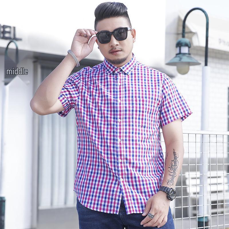 Men’s Plus Size Multi-Color Plaid Short-Sleeve Shirt