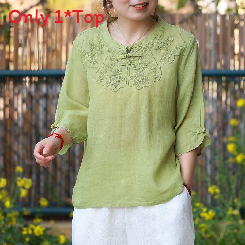 Vintage Art Style T Shirt For Women With Embroidery Summer Casual Wear