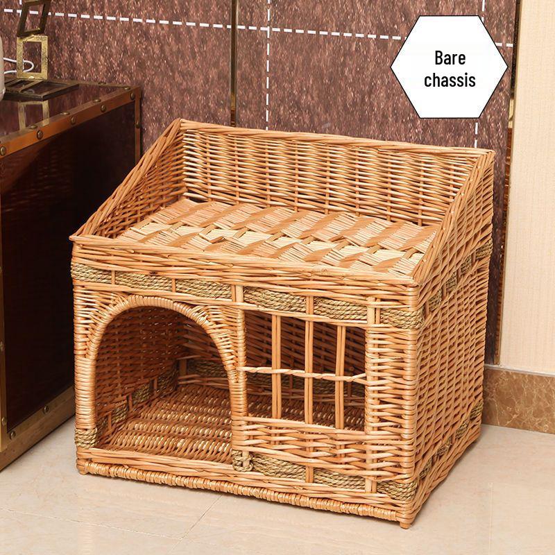 Four Seasons Universal Cat House – Enclosed Rattan Weaving Villa for Cats