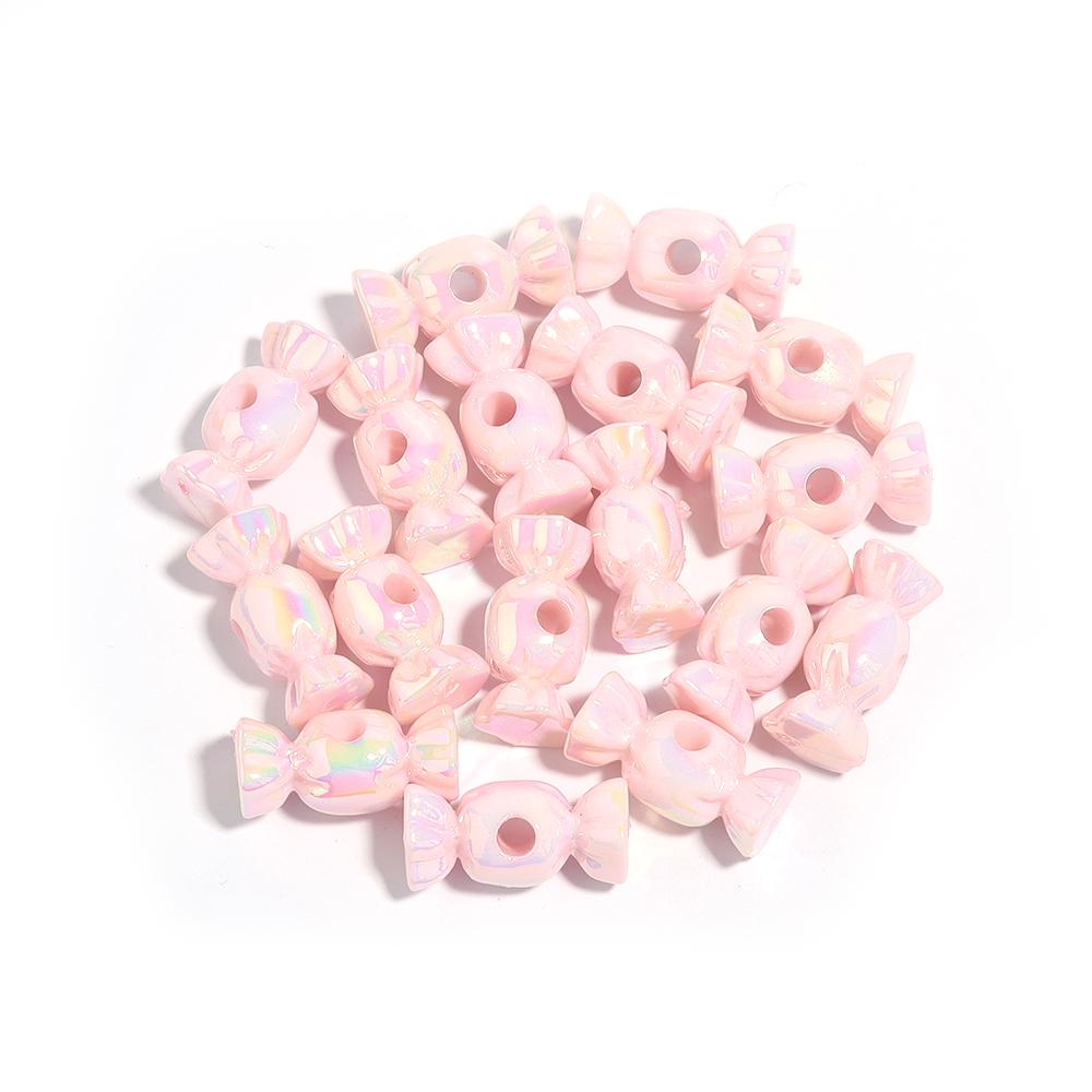

10pcs/lot Acrylic Big Hole Beads Colored Candy Shape Loose Spacer Beads For DIY Crafts Bracelet Keychains Jewelry Accessories розовый