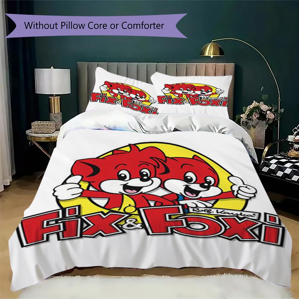 Literie motif Fix und Foxi, Ensemble couette Housse de couette Taie d'oreiller Cadeau d'anniversaire pour la maison(1 housse de couette + 2 taies d'oreiller, sans garniture.)_lx