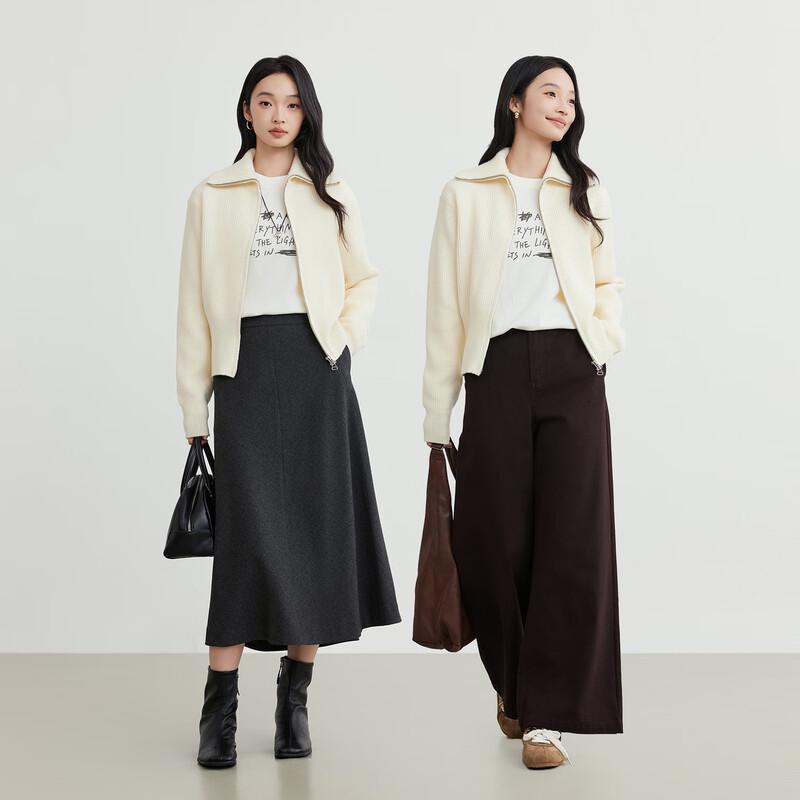 Elva' Island Women's Lapel Long Sleeve Knit Short Top