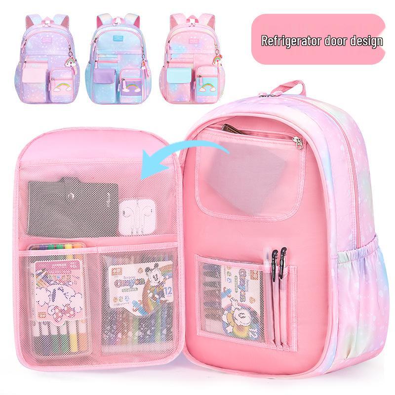 Rainbow Lightweight Girls' Backpack: Load-Reducing, Spine-Protecting, High-Capacity for Grades 1-6