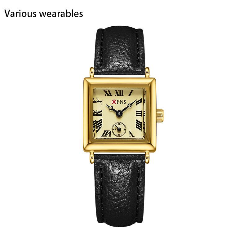 Quarzuhr Zweieinhalbzeigeranzeige Einfache Nischenuhr Quadratische römische Skala Quarz Damenuhr