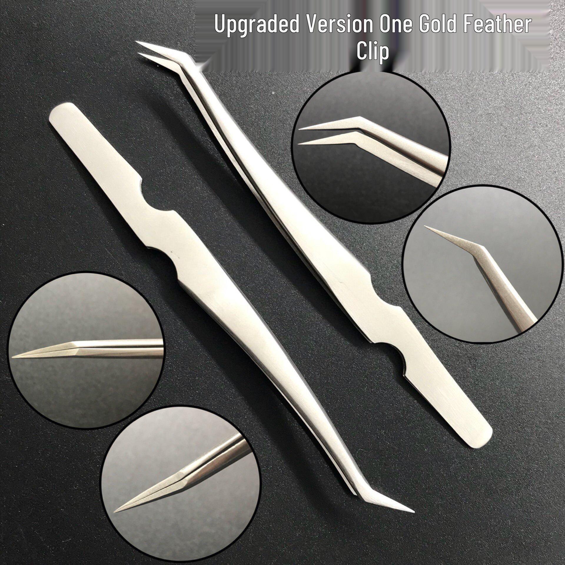 Upgraded Gold Feather Stainless Steel Eyelash Grafting Tweezer - Professional Makeup Tool