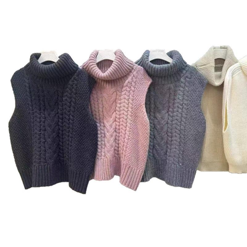 Autumn style new women's clothing fashionable twist knitted vest turtleneck sleeveless knitted top vest