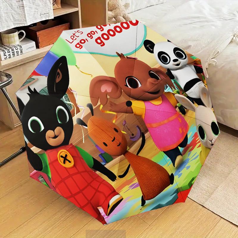 rabbit Bing Friends Garden Party Automatic Folding Umbrella - 8-Rib Travel Umbrella with Auto Open/Close & Portable Gifts for holidays or birthdays