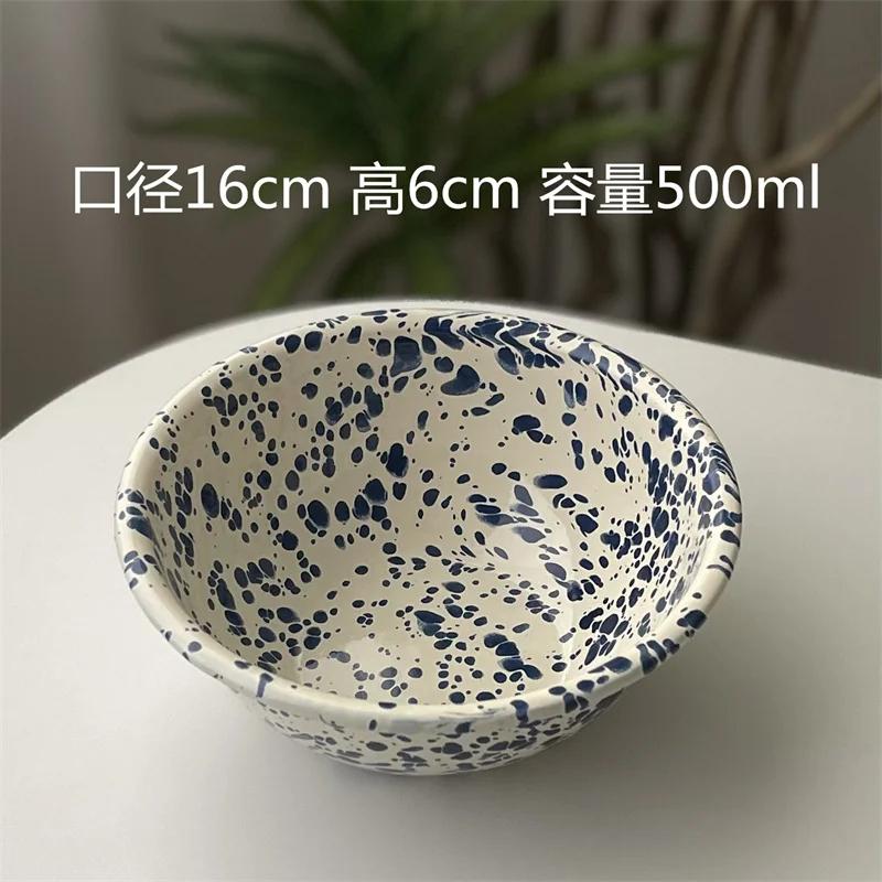 

Круглая тарелка Темно-синяя столовая посуда Эмалированная посуда для йогурта, овсянки, завтрака, кофейные чашки, фруктовые салатницы, бытовая посуда