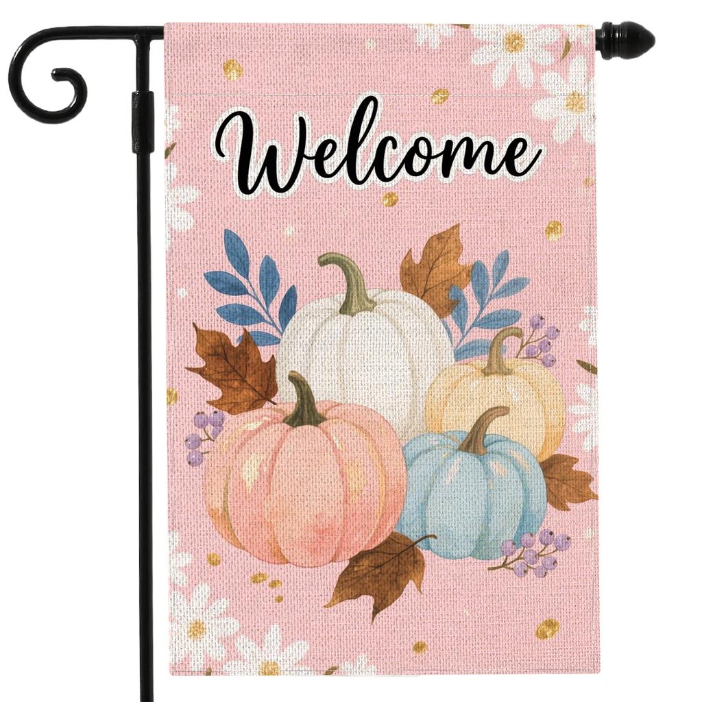 Autumn Harvest Welcome Garden Outdoor Decoration Flag, Thanksgiving Day Double-sided Yard Decoration (excluding Flagpole)