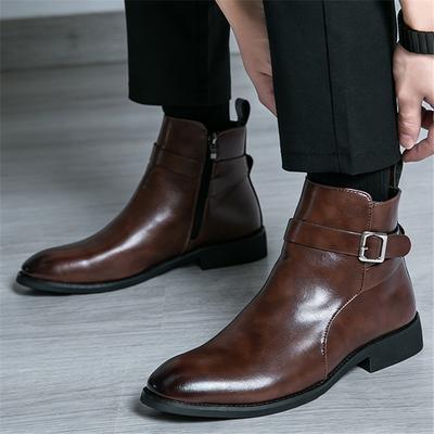 Designer Winter Fashion New Men's Pointed Brown Black Chelsea Ankle Boots Botas Male Casual High-tops Punk Rock Shoes