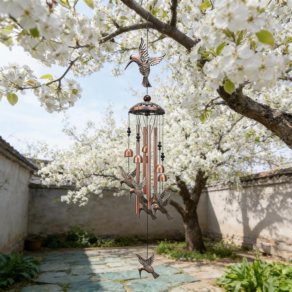 Handmade Copper Wind Chimes Metal Hummingbird Elephant Decorative Wind Chimes Memorial Bell Garden Decor For Garden Backyard