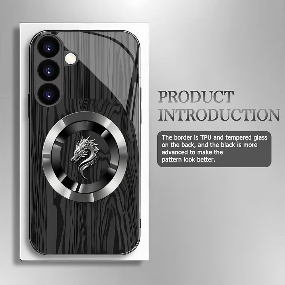Dragon Patterned Black Glass Phone Case Suitable for Samsung Galaxy S26 S25 S24 S23 S22 S20 FE/Ultra/Plus Anti Drop Back Cover