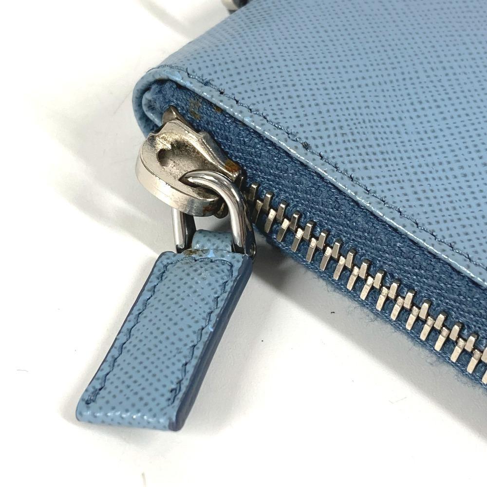 Prada With Strap Zip Around Logo 6 Keys Key Case Leather Blue