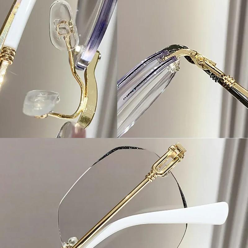 Photochromic Frameless Reading Glasses Fashion Cut Edge Reading Eyewear Anti Blue Light High-definition Far Sight Eyeglasses