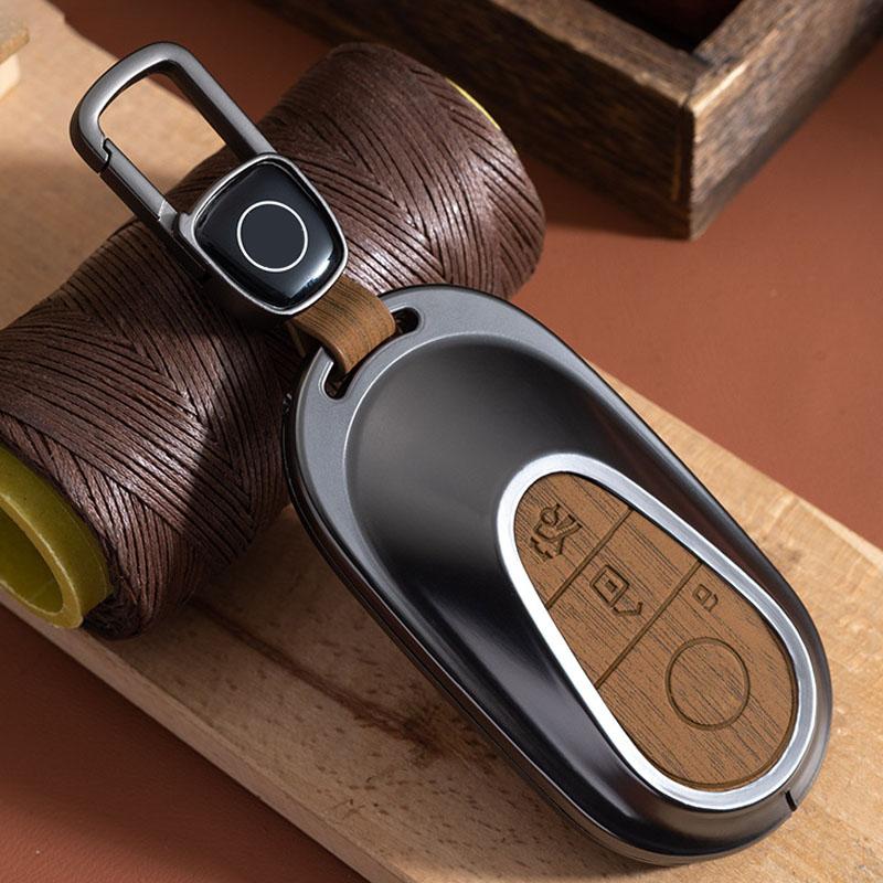 Alloy Wood Grain Pattern Car Key Cover for Mercedes Benz  A C E S G Class GLC CLE CLA GLB GLK GLS W206 W223 E300 C260 S450 S500