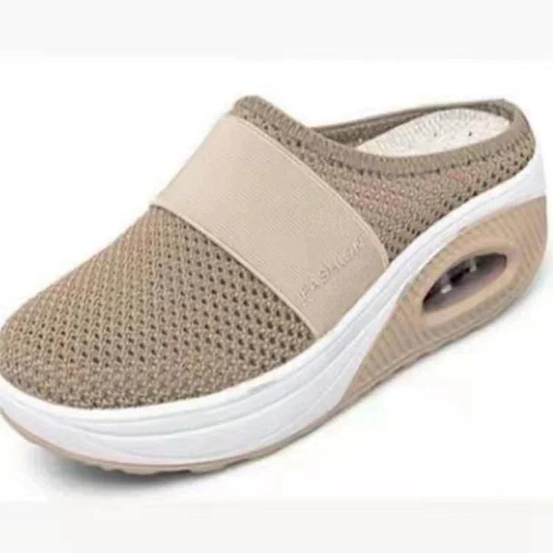 Women's Mules Mesh (Air Mesh) Platform Sole Round Toe Women's Slippers Leisure Outdoor All-match Comfortable Zapatillas De Mujer