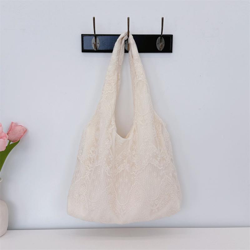 European Handmade Lace Organza Handbag Embroidered Tote Bag Elegant Purse Casual Shopping Picnic Summer Lady Accessory