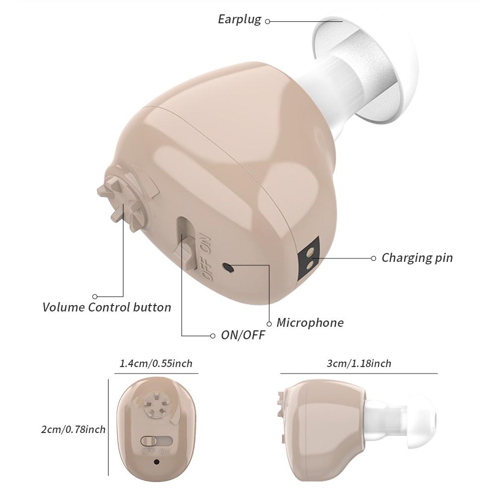 In-Ear Digital Hearing Aids with Noise Reduction and Charging Base