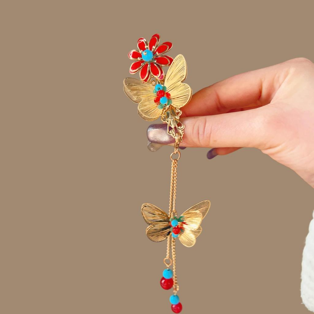 Elegant Blue Cloud Pearl Hairpin with Tassel