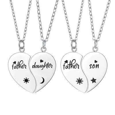 2Pcs Father Daughter Son Heart Matching Necklace Stainless Steel Mother And Children Jewelry Gifts