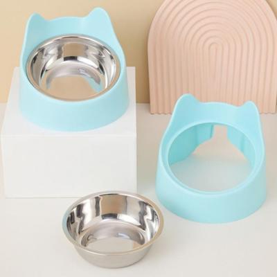 New 15° Inclined Stainless Cat Bowls Non-slip Base Neck Protection Food Feeding Bowls Cute Ear Pet Bowl Pet Supply