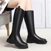 Winter boots women's leather flat-bottomed high boots thickened wool high boots thick-soled large cotton long boots large size women's cotton boots