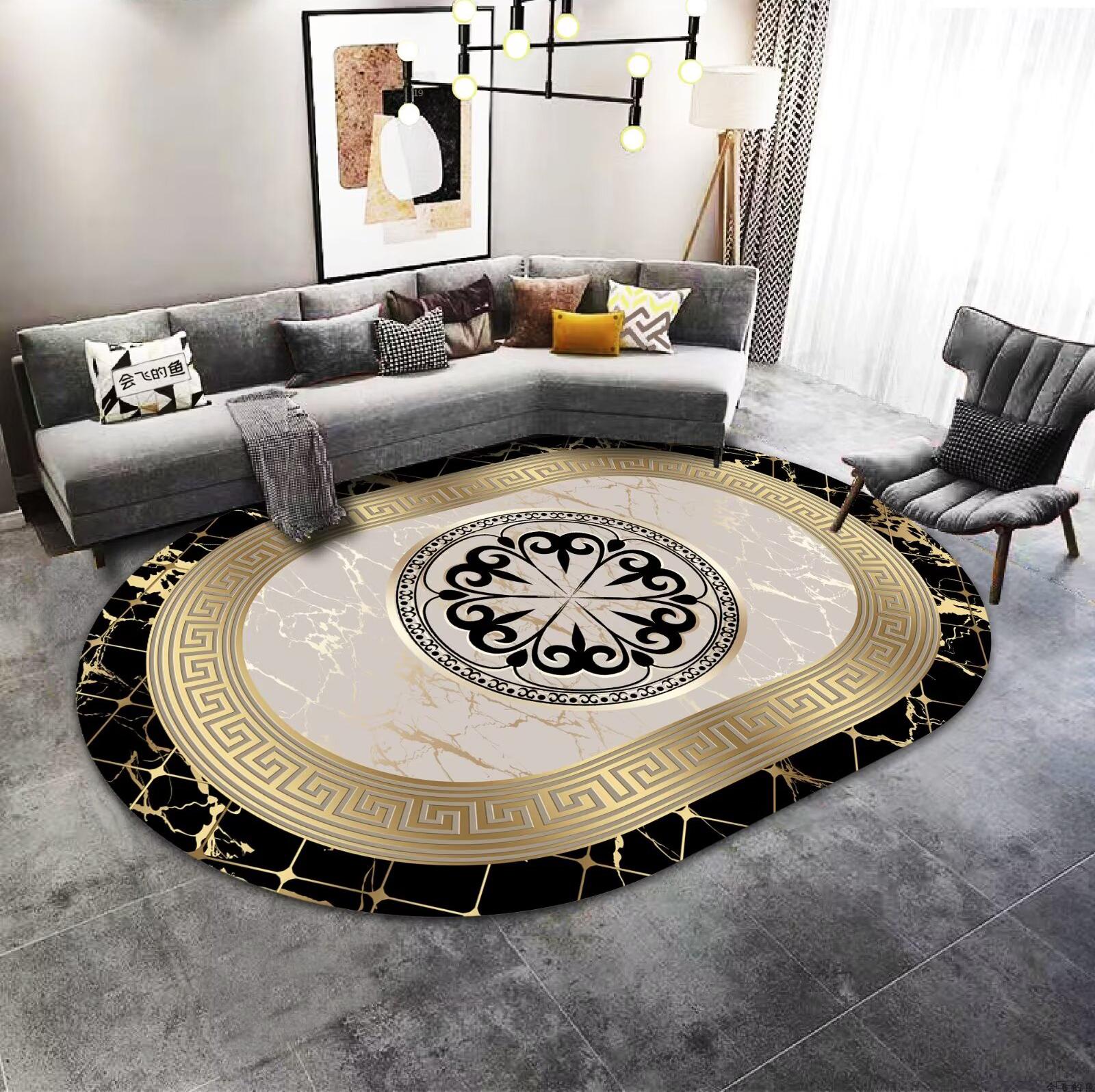 

Золотая Роскошная Декорация Дома Овальный Ковер Высококлассный Большой Площадь Диван Гостиная Ковер для Декора Спальни Холл Отеля Нескользящий Коврик для Ног 80*160cm