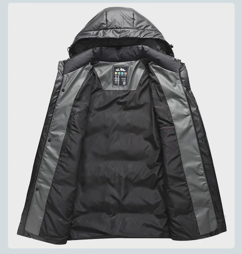 Men's Winter 2024 White Duck Down Hooded Mid-Length Jacket