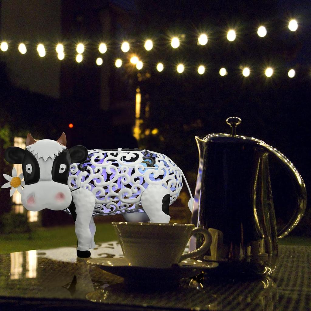 DULRLLY Solar Cow Lights Outdoor Solar Lamp, Resin Cow Figurine with LED Solar Light, Animal Shaped Color Changing Solar Garden Lights for Farm Patio