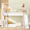Stable Base Bunk Bed with Ladder Slide Falling Protection House Bed Strong Load Bearing Double Bed Solid Structure Wood Frame Family Loft Bed Bedroom