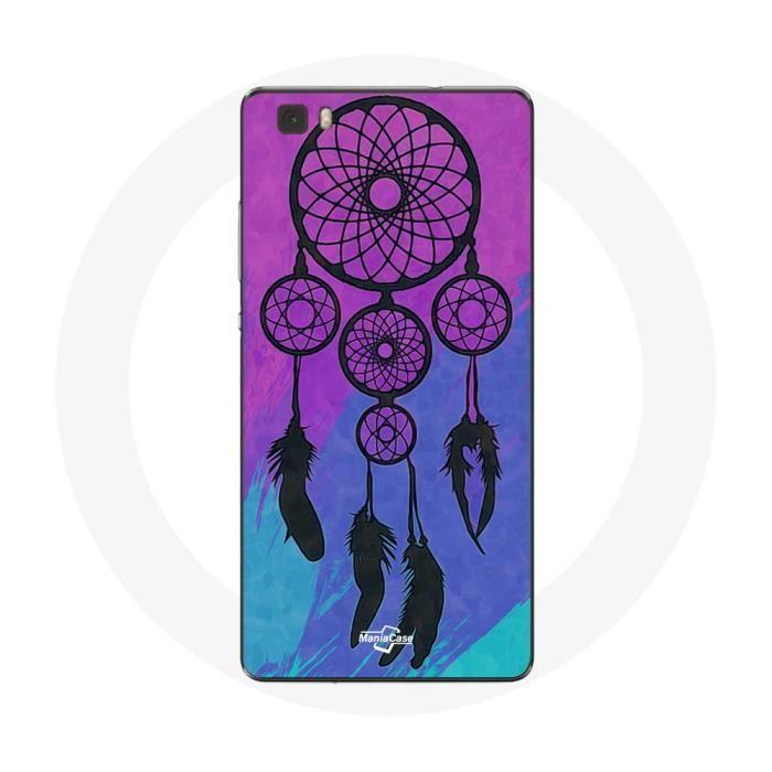 Coque pour Huawei P8 Attrape Rêve Noir Fond Bleu et Violet