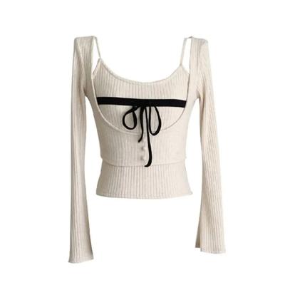 Korean Fashion Two Piece Sets Woman 2024 New Cropped Sweater Pullovers Tops Jumper Design Gyaru Knitwears 2000s Tide Design