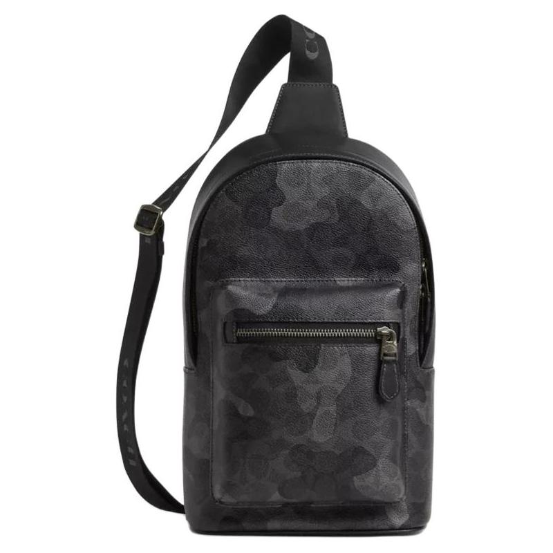 COACH West 20 signature camouflage print coated canvas chest bag small men's gray