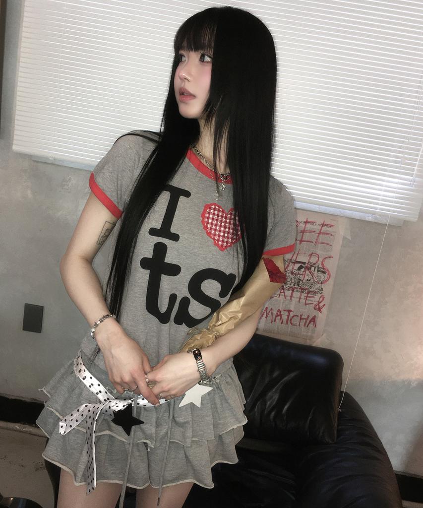 Tansanmageunesyum Heart Ringer T-Shirt (Gray)