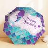 1pc Mermaid Happy Birthday Automatic Folding Umbrella, Heavy Duty 8 Rib Iron Frame,  Suitable for Travel, Daily Use, Birthday, Decor Gift m0104036